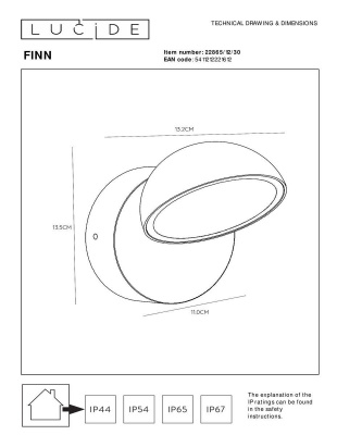 Уличный настенный светодиодный светильник Lucide Finn 22865/12/30