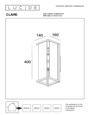 Уличный настенный светильник Lucide Claire 27883/02/31