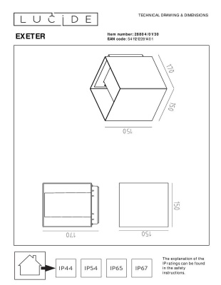 Уличный настенный светильник Lucide Exeter 28804/01/30