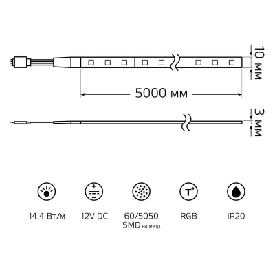 Светодиодная лента Gauss 14,4W/m 60LED/m 5050SMD RGB 5M 312000414