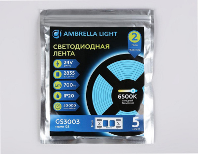 Светодиодная лента Ambrella Light 6W/m 60LED/m 2835SMD холодный белый 5M GS3003