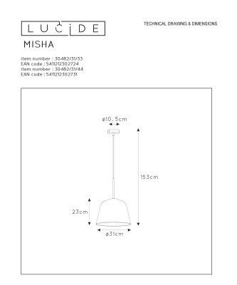 Подвесной светильник Lucide Misha 30482/31/44