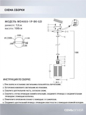 Подвесной светильник Seven Fires Timea WD4003/1P-BK-GD