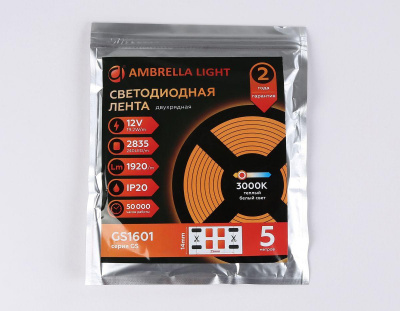 Светодиодная лента Ambrella Light 19,2W/m 240LED/m 2835SMD теплый белый 5M GS1601