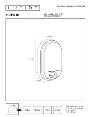 Уличный настенный светодиодный светильник Lucide Hups Ir 22864/10/31