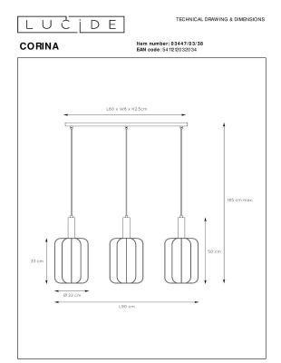 Подвесной светильник Lucide Corina 03447/03/38