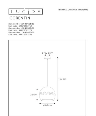 Подвесной светильник Lucide Corentin 30484/28/30