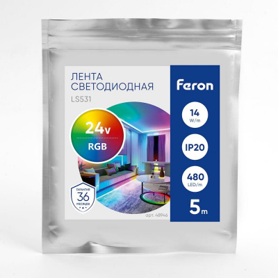 Светодиодная лента Feron 14W/m 480LED/m COB RGB 5М LS531 48946