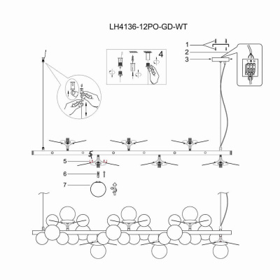 Подвесная люстра Lumien Hall Ilmari LH4136/12PO-GD-WT