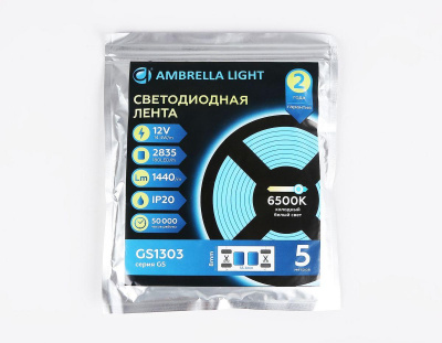 Светодиодная лента Ambrella Light 14,4W/m 180LED/m 2835SMD холодный белый 5M GS1303