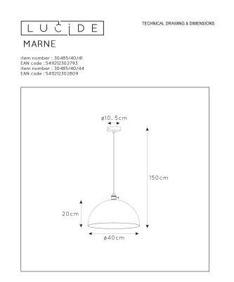 Подвесной светильник Lucide Marne 30485/40/41