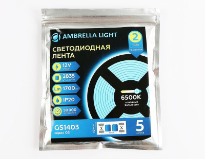 Светодиодная лента Ambrella Light 17W/m 240LED/m 2835SMD холодный белый 5M GS1403