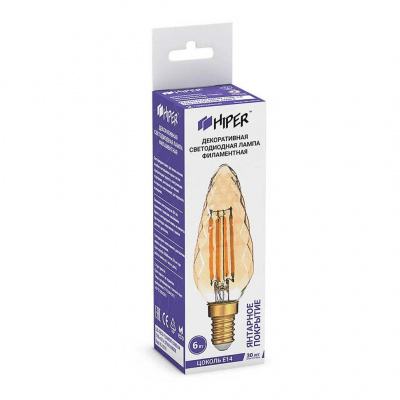 Лампа светодиодная филаментная Hiper E14 6W 2700K янтарная HL-2215
