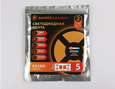 Светодиодная лента Ambrella Light 18W/m 240LED/m 2835SMD теплый белый 5M GS3301