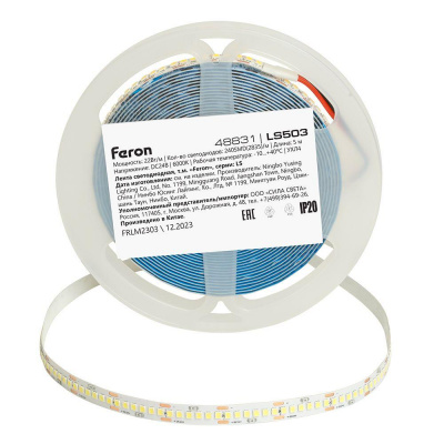 Светодиодная лента Feron 22W/m 240LED/m 2835SMD холодный белый 5М LS503 48831