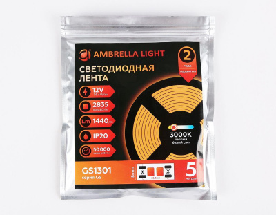 Светодиодная лента Ambrella Light 14,4W/m 180LED/m 2835SMD теплый белый 5M GS1301