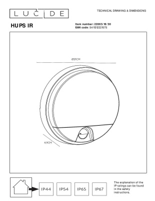 Уличный настенный светодиодный светильник Lucide Hups Ir 22863/10/30