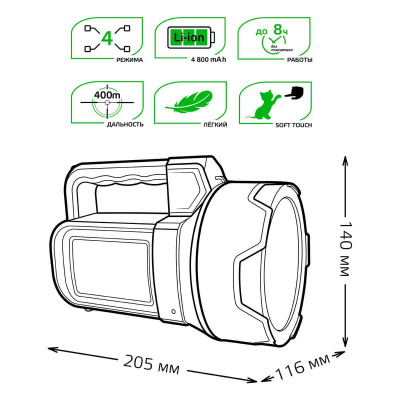 Прожекторный светодиодный фонарь Gauss аккумуляторный 205х140 400 лм GF602