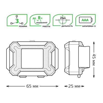 Налобный светодиодный фонарь Gauss от батареек 65х45 180 лм GF304