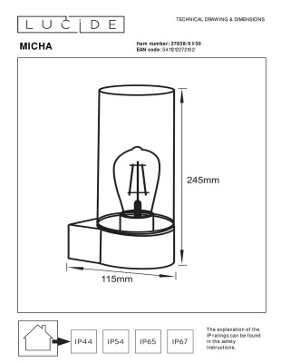 Уличный настенный светильник Lucide Micha 27838/01/30