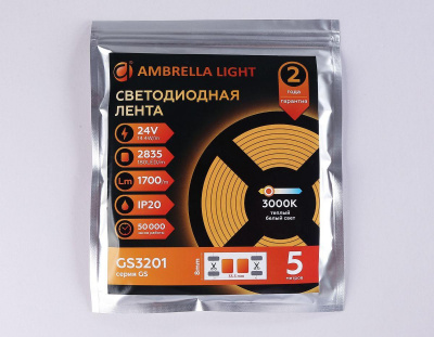 Светодиодная лента Ambrella Light 14,4W/m 180LED/m 2835SMD теплый белый 5M GS3201