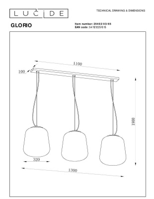 Подвесной светильник Lucide Glorio 25402/03/65