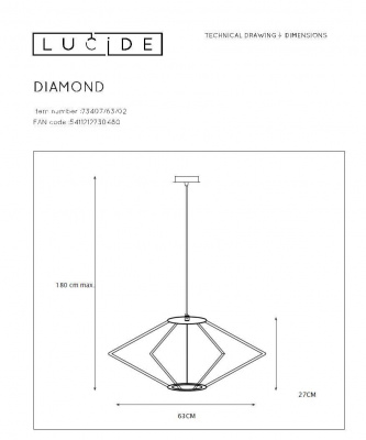 Подвесной светильник Lucide Diamond 73407/63/02