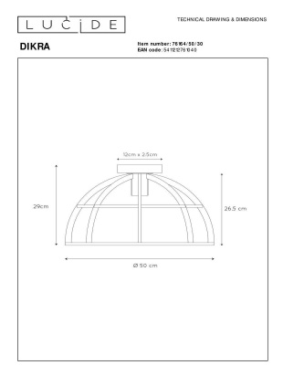 Потолочный светильник Lucide Dikra 76164/50/30