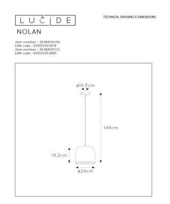 Подвесной светильник Lucide Nolan 30488/01/33