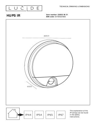 Уличный настенный светодиодный светильник Lucide Hups Ir 22863/10/31