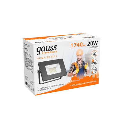 Прожектор светодиодный Gauss Elementary 20W 3000К 613527120