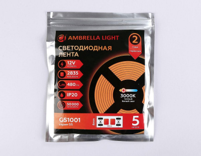 Светодиодная лента Ambrella Light 4,8W/m 60LED/m 2835SMD теплый белый 5M GS1001