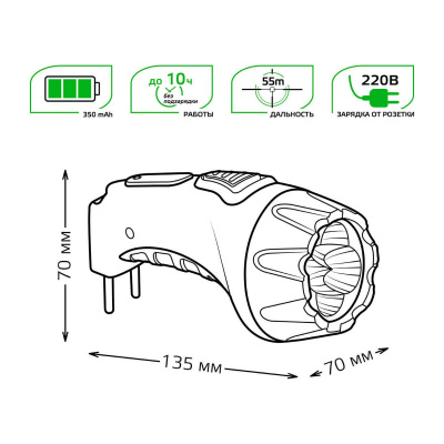 Ручной светодиодный фонарь Gauss аккумуляторный 135х70 40 лм GF104