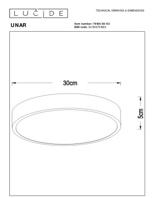 Потолочный светодиодный светильник Lucide Unar 79185/30/02