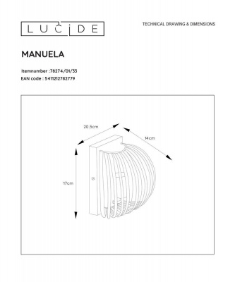 Настенный светильник Lucide Manuela 78274/01/33