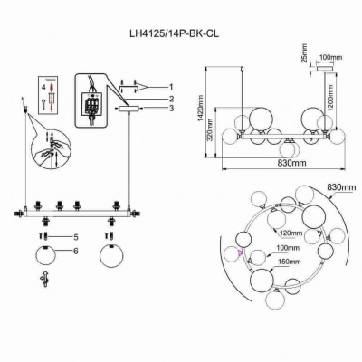 Подвесная люстра Lumien Hall Lovrenc LH4125/14P-BK-CL